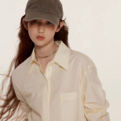 Ice Silk Milk White Oversized Long Sleeve Shirt - MEIMMEIM(メイムメイム)