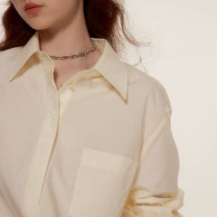 Ice Silk Milk White Oversized Long Sleeve Shirt - MEIMMEIM(メイムメイム)