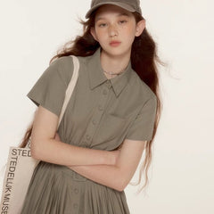 Informal academyolive green cool polo shirt dress - MEIMMEIM(メイムメイム)