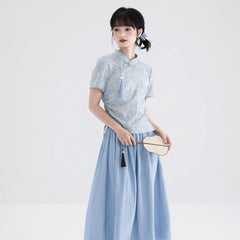 Jacquard Cheongsam Collar Shirt Tassel Slit Top - MEIMMEIM(メイムメイム)