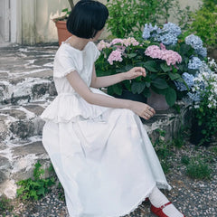 Lace waist ruffled fake two - piece dress white skirt - MEIMMEIM(メイムメイム)