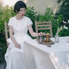 Lace waist ruffled fake two - piece dress white skirt - MEIMMEIM(メイムメイム)