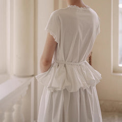 Lace waist ruffled fake two - piece dress white skirt - MEIMMEIM(メイムメイム)