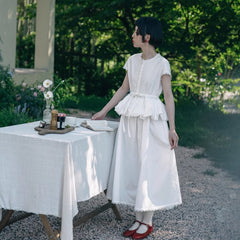 Lace waist ruffled fake two - piece dress white skirt - MEIMMEIM(メイムメイム)