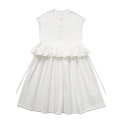 Lace waist ruffled fake two - piece dress white skirt - MEIMMEIM(メイムメイム)