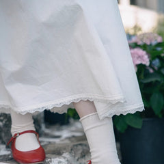 Lace waist ruffled fake two - piece dress white skirt - MEIMMEIM(メイムメイム)