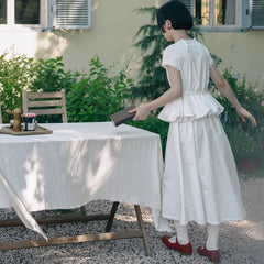 Lace waist ruffled fake two - piece dress white skirt - MEIMMEIM(メイムメイム)