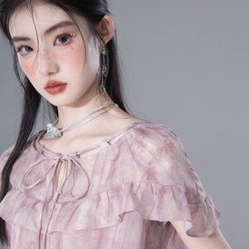 Lilac pink and purple layered chiffon shirt - MEIMMEIM(メイムメイム)