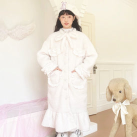 Lovely Poetry Soft Plush Long Warm Ribbon Coat - MEIMMEIM(メイムメイム)