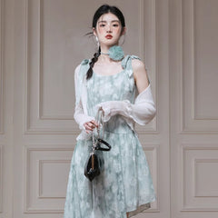 Muguang green bow tie dress - MEIMMEIM(メイムメイム)