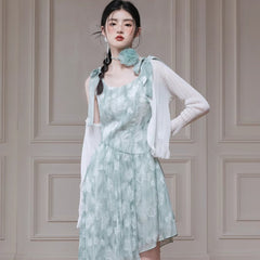 Muguang green bow tie dress - MEIMMEIM(メイムメイム)