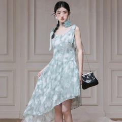 Muguang green bow tie dress - MEIMMEIM(メイムメイム)