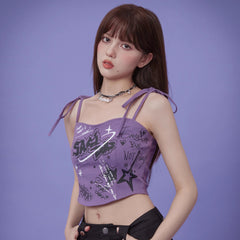 Music FestivalLittle Witch Purple suspender graffiti printed camisole - MEIMMEIM(メイムメイム)