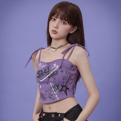 Music FestivalLittle Witch Purple suspender graffiti printed camisole - MEIMMEIM(メイムメイム)