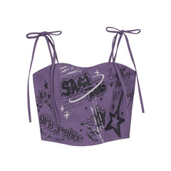 Music FestivalLittle Witch Purple suspender graffiti printed camisole - MEIMMEIM(メイムメイム)