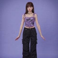 Music FestivalLittle Witch Purple suspender graffiti printed camisole - MEIMMEIM(メイムメイム)