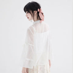 Off - white collar shirt thin loose texture shirt - MEIMMEIM(メイムメイム)