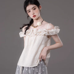 One Shoulder Shirt Lace Bat Curtain 2Piece Set - MEIMMEIM(メイムメイム)