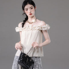 One Shoulder Shirt Lace Bat Curtain 2Piece Set - MEIMMEIM(メイムメイム)