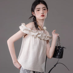 One Shoulder Shirt Lace Bat Curtain 2Piece Set - MEIMMEIM(メイムメイム)