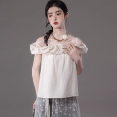 One Shoulder Shirt Lace Bat Curtain 2Piece Set - MEIMMEIM(メイムメイム)