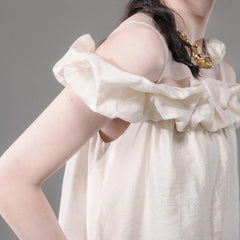 One Shoulder Shirt Lace Bat Curtain 2Piece Set - MEIMMEIM(メイムメイム)