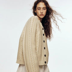 Over - the - shoulder stitch_linen apricot heavy industry sweater jacket - MEIMMEIM(メイムメイム)