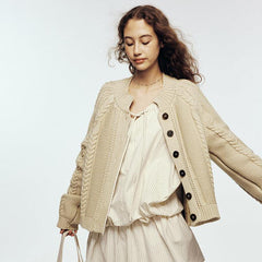 Over - the - shoulder stitch_linen apricot heavy industry sweater jacket - MEIMMEIM(メイムメイム)