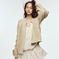 Over - the - shoulder stitch_linen apricot heavy industry sweater jacket - MEIMMEIM(メイムメイム)