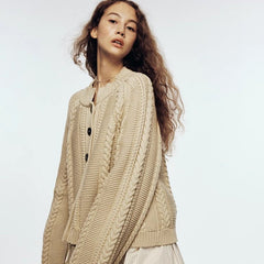 Over - the - shoulder stitch_linen apricot heavy industry sweater jacket - MEIMMEIM(メイムメイム)