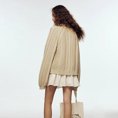 Over - the - shoulder stitch_linen apricot heavy industry sweater jacket - MEIMMEIM(メイムメイム)