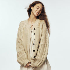 Over - the - shoulder stitch_linen apricot heavy industry sweater jacket - MEIMMEIM(メイムメイム)