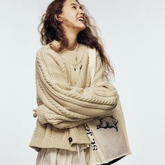 Over - the - shoulder stitch_linen apricot heavy industry sweater jacket - MEIMMEIM(メイムメイム)