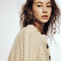 Over - the - shoulder stitch_linen apricot heavy industry sweater jacket - MEIMMEIM(メイムメイム)