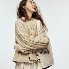 Over - the - shoulder stitch_linen apricot heavy industry sweater jacket - MEIMMEIM(メイムメイム)