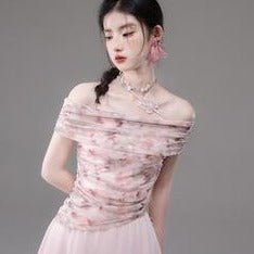 Pink mesh print top and skirt set - MEIMMEIM(メイムメイム)