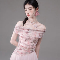 Pink mesh print top and skirt set - MEIMMEIM(メイムメイム)