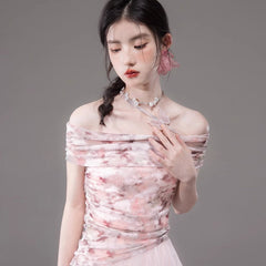 Pink mesh print top and skirt set - MEIMMEIM(メイムメイム)