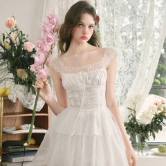 Pure white embroidery dress French girly princess dress - MEIMMEIM(メイムメイム)