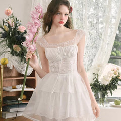 Pure white embroidery dress French girly princess dress - MEIMMEIM(メイムメイム)