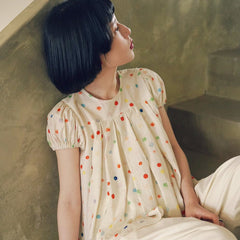 Rainbow wave puff sleeve short-sleeved shirt - MEIMMEIM(メイムメイム)