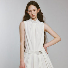 Relaxing atmosphere Snow white sleeveless layered pleated dress - MEIMMEIM(メイムメイム)