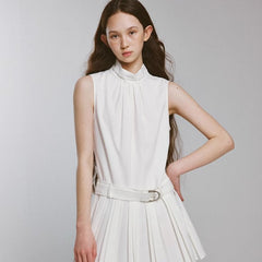 Relaxing atmosphere Snow white sleeveless layered pleated dress - MEIMMEIM(メイムメイム)