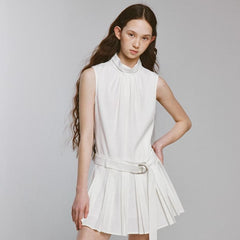 Relaxing atmosphere Snow white sleeveless layered pleated dress - MEIMMEIM(メイムメイム)