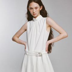 Relaxing atmosphere Snow white sleeveless layered pleated dress - MEIMMEIM(メイムメイム)