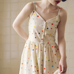 Retro rainbow polka dot suspender dress - MEIMMEIM(メイムメイム)