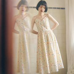 Retro rainbow polka dot suspender dress - MEIMMEIM(メイムメイム)