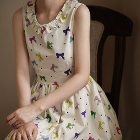 Round neck dress printed sleeveless lace - up waist skirt - MEIMMEIM(メイムメイム)