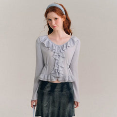 Sea blue broken ruffled French shirt top - MEIMMEIM(メイムメイム)