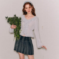 Sea blue broken ruffled French shirt top - MEIMMEIM(メイムメイム)